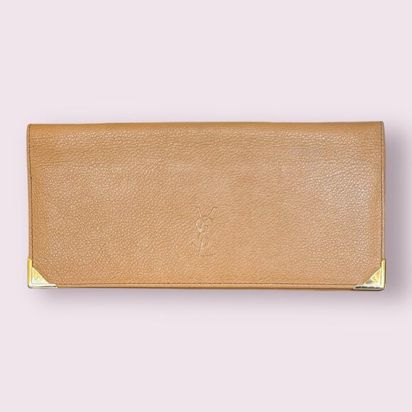 Vintage Yves Saint Laurent YSL Tan Leather Long Slim Bi-Fold Wallet - Picture 2 of 11